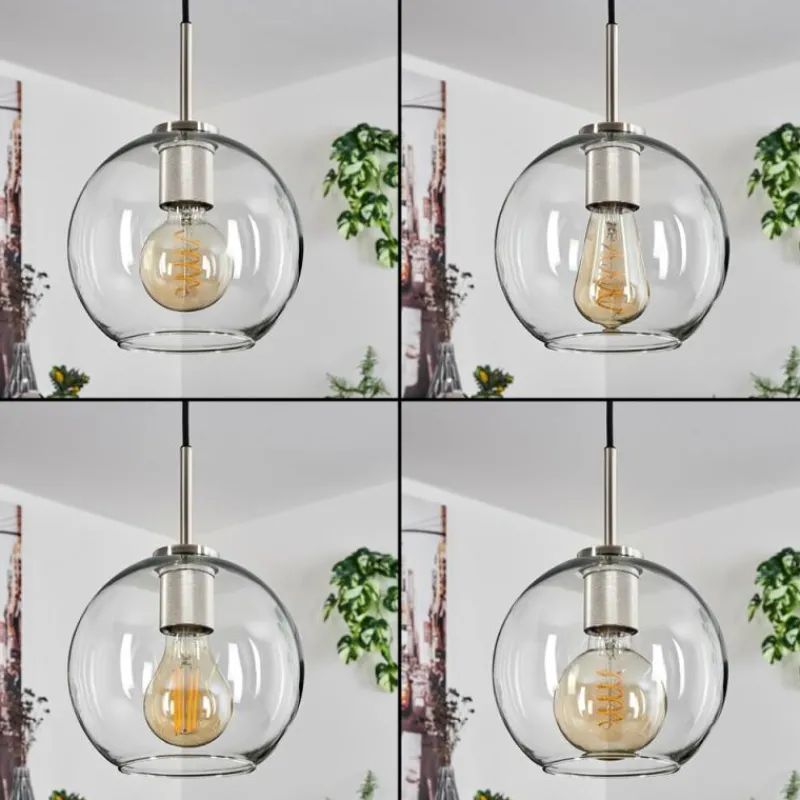 hofstein Suspension Verre 20 cm Koyoto Noir, Argenté, 1 lumière