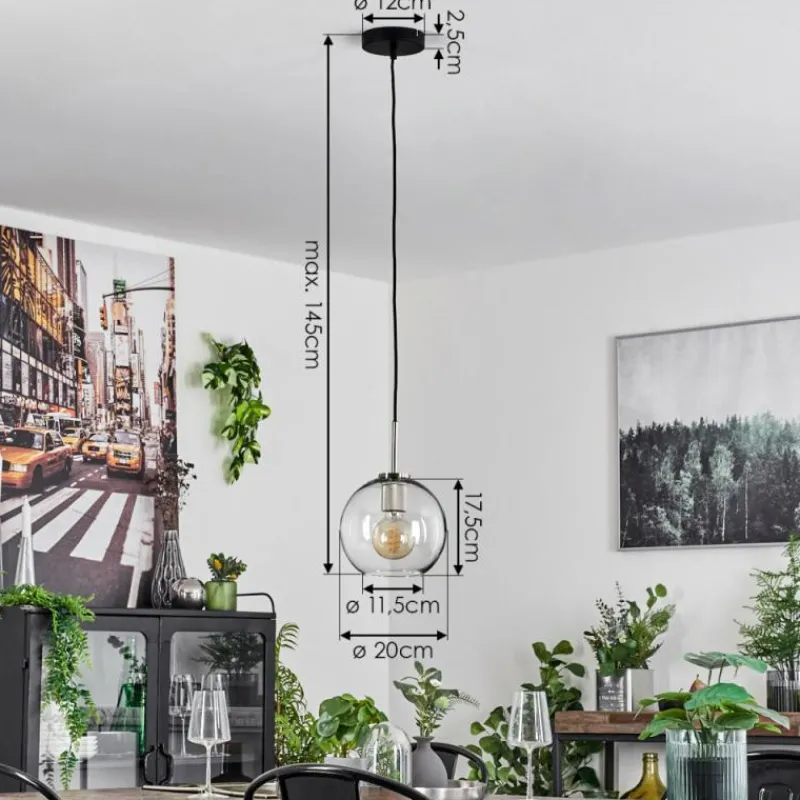 hofstein Suspension Verre 20 cm Koyoto Noir, Argenté, 1 lumière