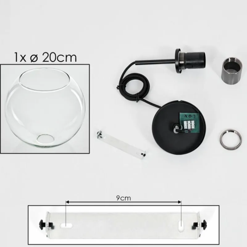 hofstein Suspension Verre 20 cm Koyoto Noir, Argenté, 1 lumière