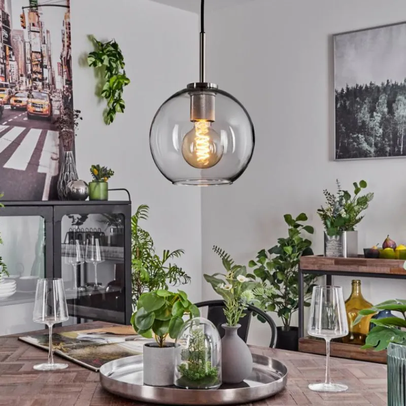 hofstein Suspension Verre 20 cm Koyoto Noir, Argenté, 1 lumière