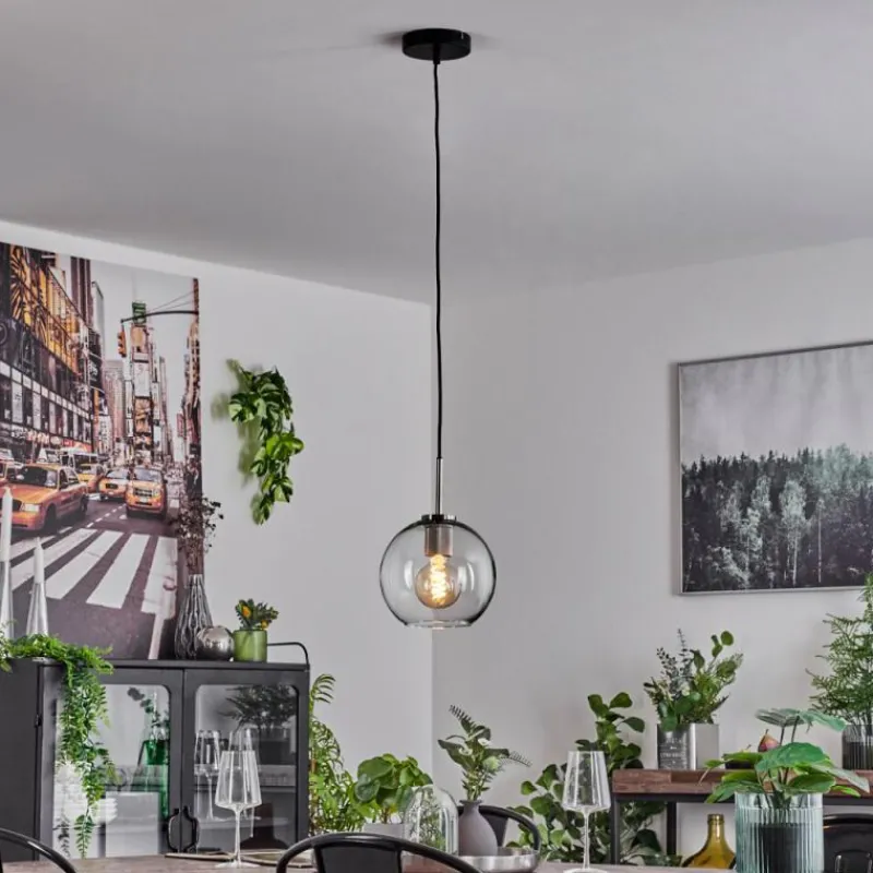 hofstein Suspension Verre 20 cm Koyoto Noir, Argenté, 1 lumière