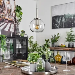 hofstein Suspension Verre 15 cm Koyoto Noir, Argenté, 1 lumière