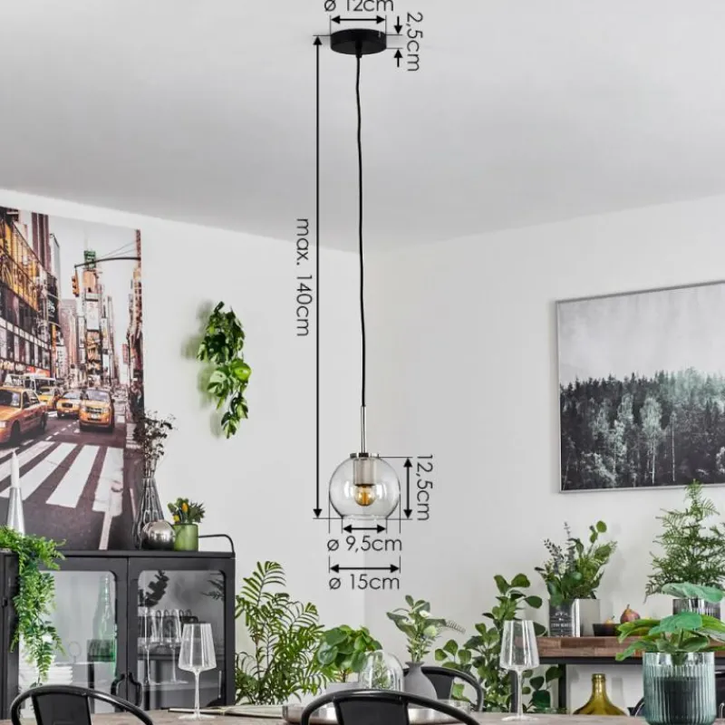 hofstein Suspension Verre 15 cm Koyoto Noir, Argenté, 1 lumière