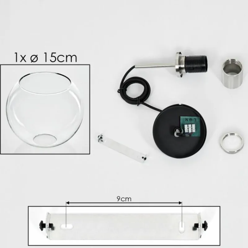 hofstein Suspension Verre 15 cm Koyoto Noir, Argenté, 1 lumière