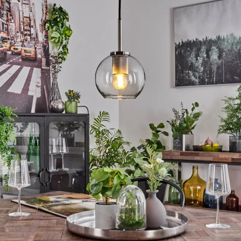 hofstein Suspension Verre 15 cm Koyoto Noir, Argenté, 1 lumière