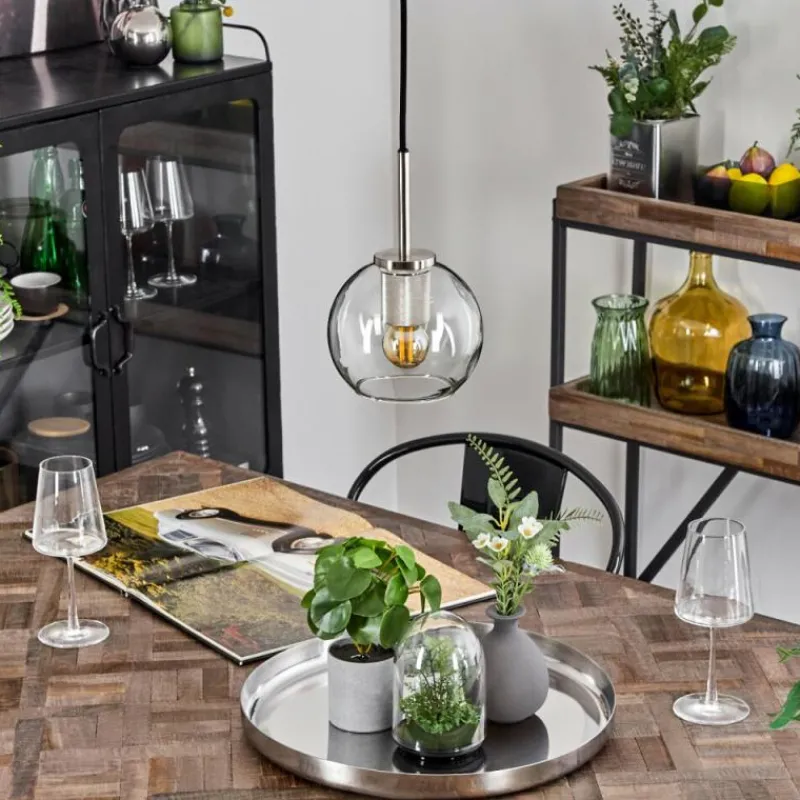 hofstein Suspension Verre 15 cm Koyoto Noir, Argenté, 1 lumière