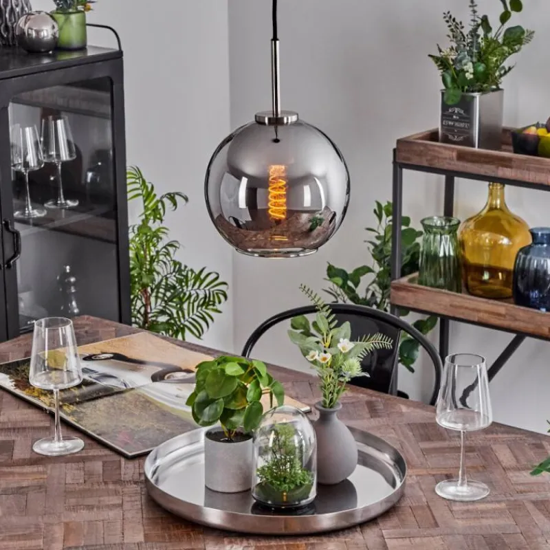 Suspension Verre Fumé-hofstein Suspension Verre 20 cm Koyoto Noir, Argenté, 1 lumière