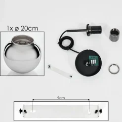 Suspension Verre Fumé-hofstein Suspension Verre 20 cm Koyoto Noir, Argenté, 1 lumière