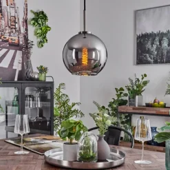 Suspension Verre Fumé-hofstein Suspension Verre 20 cm Koyoto Noir, Argenté, 1 lumière