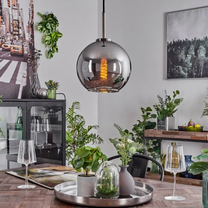 Suspension Verre Fumé-hofstein Suspension Verre 20 cm Koyoto Noir, Argenté, 1 lumière