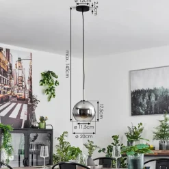 Suspension Verre Fumé-hofstein Suspension Verre 20 cm Koyoto Noir, Argenté, 1 lumière