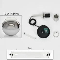 Suspension Verre Fumé-hofstein Suspension Verre 20 cm Koyoto Noir, Argenté, 1 lumière