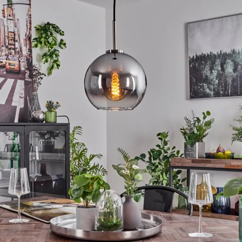 Suspension Verre Fumé-hofstein Suspension Verre 20 cm Koyoto Noir, Argenté, 1 lumière