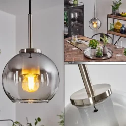 Suspension Verre Fumé-hofstein Suspension Verre 15 cm Koyoto Noir, Argenté, 1 lumière