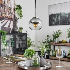 Suspension Verre Fumé-hofstein Suspension Verre 15 cm Koyoto Noir, Argenté, 1 lumière