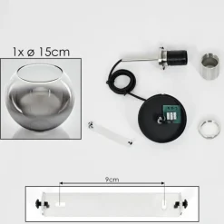 Suspension Verre Fumé-hofstein Suspension Verre 15 cm Koyoto Noir, Argenté, 1 lumière