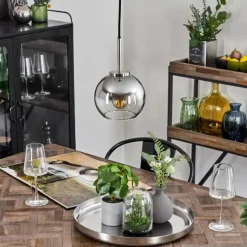 Suspension Verre Fumé-hofstein Suspension Verre 15 cm Koyoto Noir, Argenté, 1 lumière