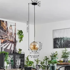 hofstein Suspension Verre 20 cm Koyoto Noir, Argenté, 1 lumière