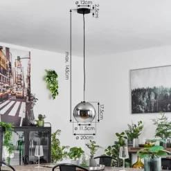 Suspension Verre Fumé-hofstein Suspension Verre 20 cm Koyoto Noir, Argenté, 1 lumière