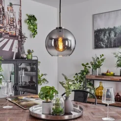 Suspension Verre Fumé-hofstein Suspension Verre 20 cm Koyoto Noir, Argenté, 1 lumière