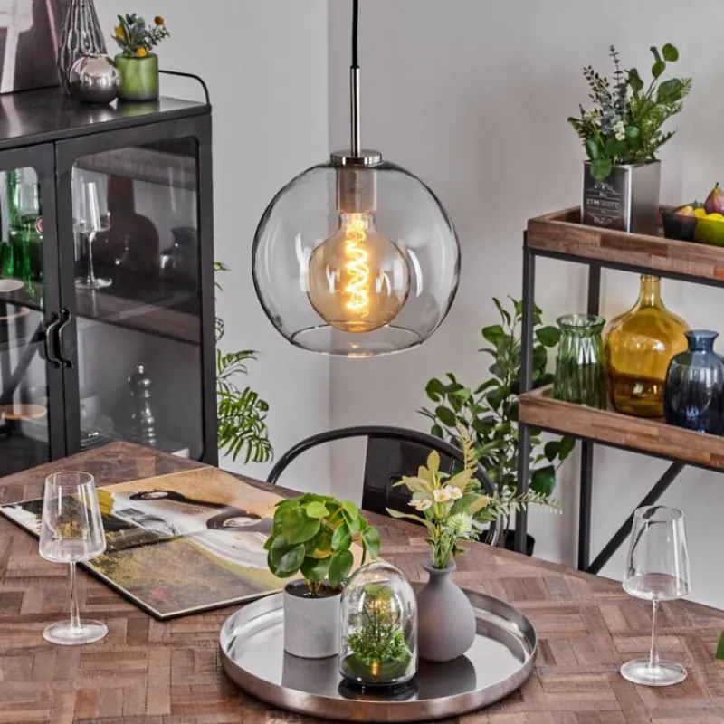 hofstein Suspension Verre 25 cm Koyoto Noir, Argenté, 1 lumière