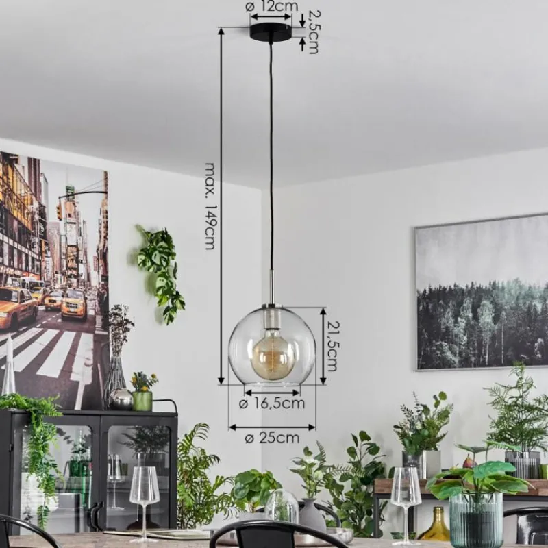 hofstein Suspension Verre 25 cm Koyoto Noir, Argenté, 1 lumière