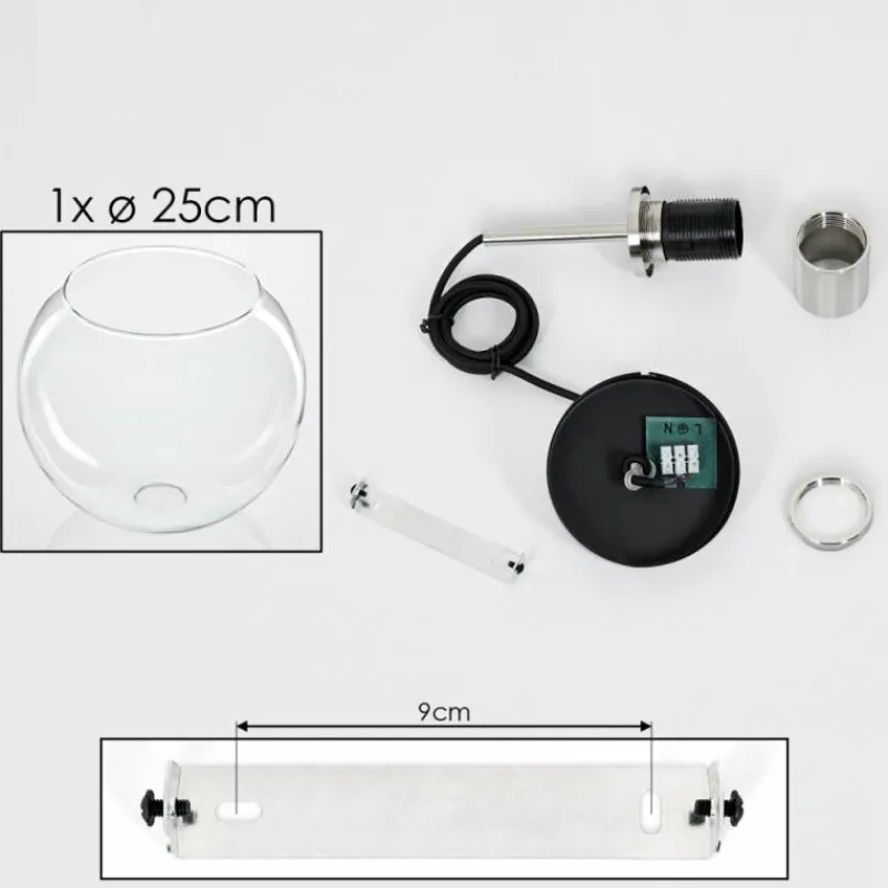 hofstein Suspension Verre 25 cm Koyoto Noir, Argenté, 1 lumière