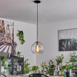hofstein Suspension Verre 25 cm Koyoto Noir, Argenté, 1 lumière