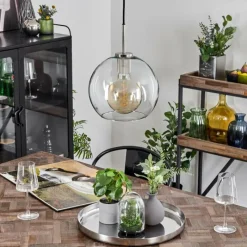 hofstein Suspension Verre 25 cm Koyoto Noir, Argenté, 1 lumière