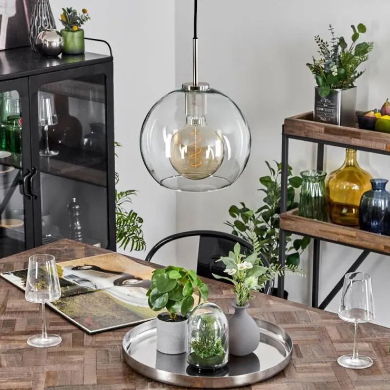 hofstein Suspension Verre 25 cm Koyoto Noir, Argenté, 1 lumière