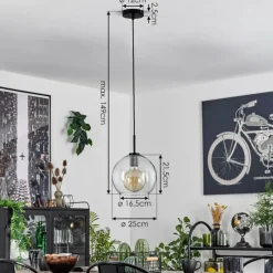 hofstein Suspension Verre 25 cm Koyoto Acier inoxydable, Noir, 1 lumière
