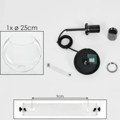 hofstein Suspension Verre 25 cm Koyoto Acier inoxydable, Noir, 1 lumière