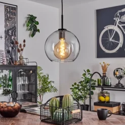 hofstein Suspension Verre 25 cm Koyoto Acier inoxydable, Noir, 1 lumière