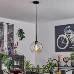 hofstein Suspension Verre 25 cm Koyoto Acier inoxydable, Noir, 1 lumière