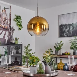 hofstein Suspension Verre 25 cm Koyoto Noir, Argenté, 1 lumière