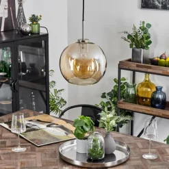 hofstein Suspension Verre 25 cm Koyoto Noir, Argenté, 1 lumière