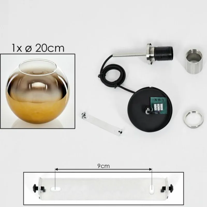 hofstein Suspension Verre 20 cm Koyoto Noir, Argenté, 1 lumière