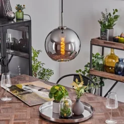 Suspension Verre Fumé-hofstein Suspension Verre 25 cm Koyoto Noir, Argenté, 1 lumière