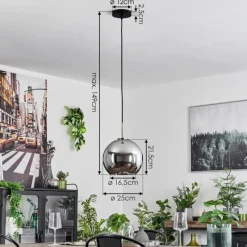 Suspension Verre Fumé-hofstein Suspension Verre 25 cm Koyoto Noir, Argenté, 1 lumière