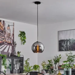 Suspension Verre Fumé-hofstein Suspension Verre 25 cm Koyoto Noir, Argenté, 1 lumière