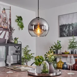 Suspension Verre Fumé-hofstein Suspension Verre 25 cm Koyoto Noir, Argenté, 1 lumière