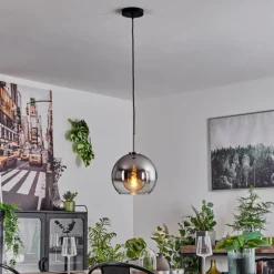 Suspension Verre Fumé-hofstein Suspension Verre 25 cm Koyoto Noir, Argenté, 1 lumière