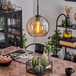 hofstein Suspension Verre 25 cm Koyoto Acier inoxydable, Noir, 1 lumière