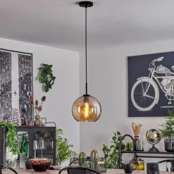 hofstein Suspension Verre 25 cm Koyoto Acier inoxydable, Noir, 1 lumière