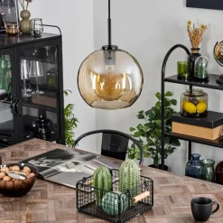 hofstein Suspension Verre 25 cm Koyoto Acier inoxydable, Noir, 1 lumière