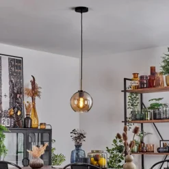 hofstein Suspension Verre 20 cm Koyoto Acier inoxydable, Noir, 1 lumière