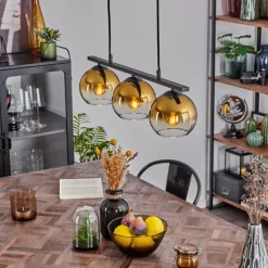 hofstein Suspension Verre 15 cm Koyoto Or, Clair, 3 lumières