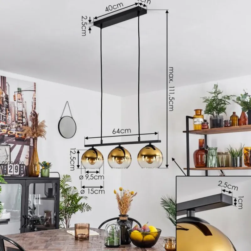 hofstein Suspension Verre 15 cm Koyoto Or, Clair, 3 lumières