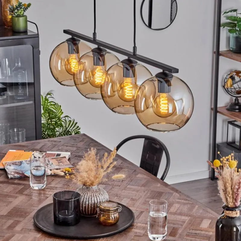 hofstein Suspension Verre 20 cm Koyoto Ambre, 4 lumières
