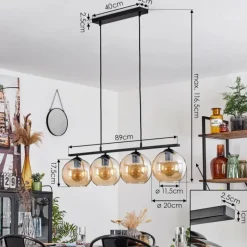 hofstein Suspension Verre 20 cm Koyoto Ambre, 4 lumières